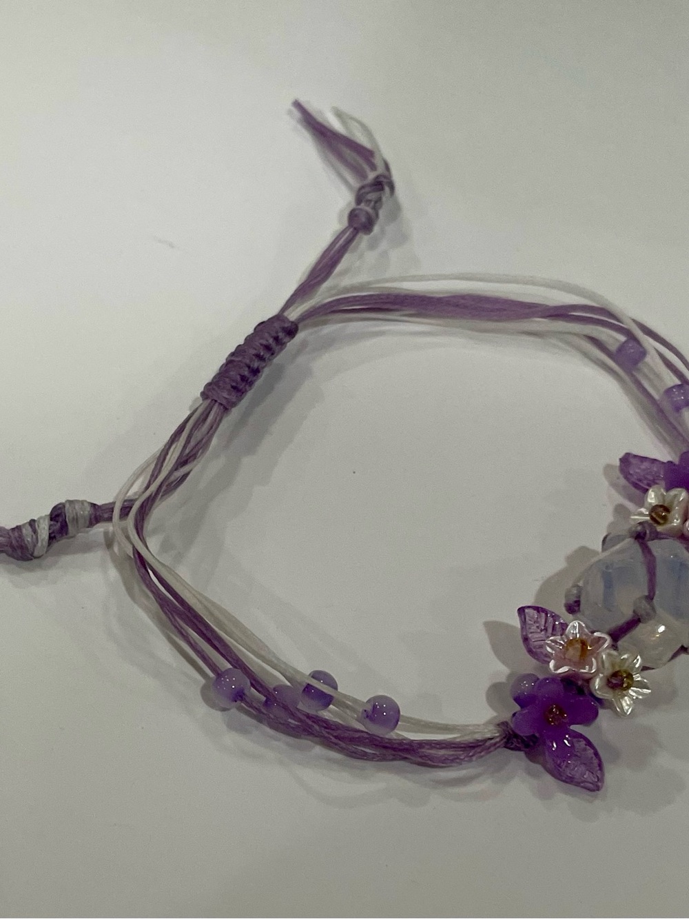 Raw Moonstone Lavender Flower Macrame Bracelet